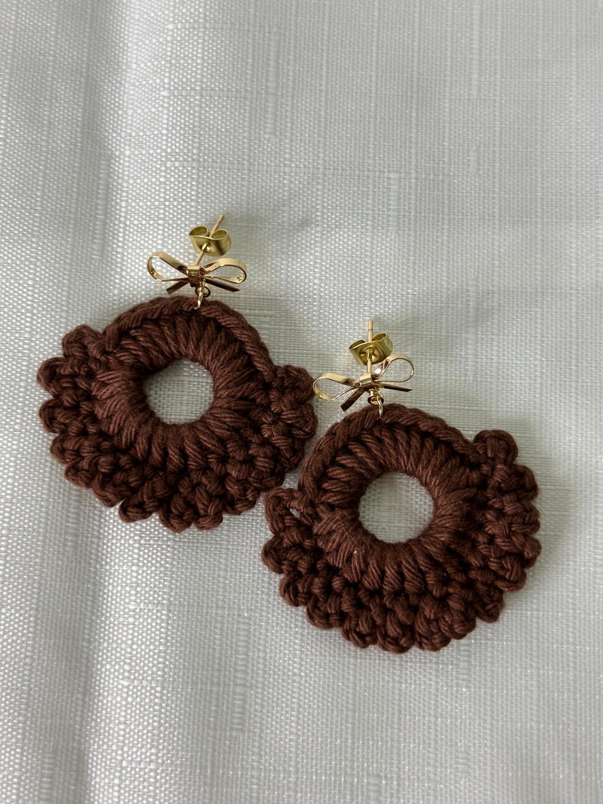 Brown, 18k gold plated Bow Earrings